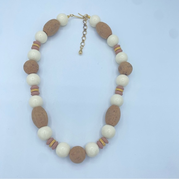 Vintage 50’s style beaded necklace cork cream tones - Picture 1 of 6